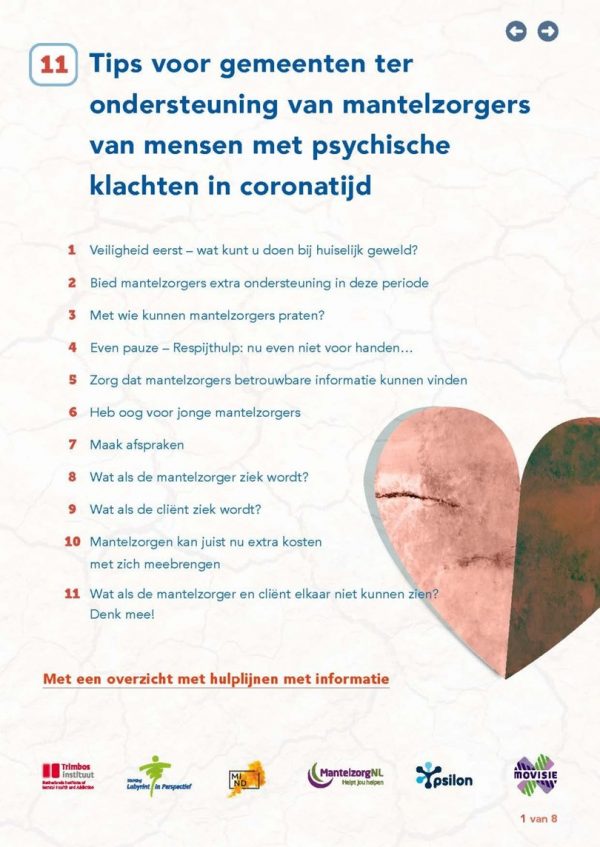 11 Tips voor gemeenten ter ondersteuning van mantelzorgers van mensen met psychische klachten in coronatijd