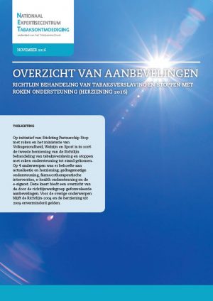 Factsheet overzicht aanbevelingen Richtlijn Behandeling van tabaksverslaving en stoppen met roken ondersteuning