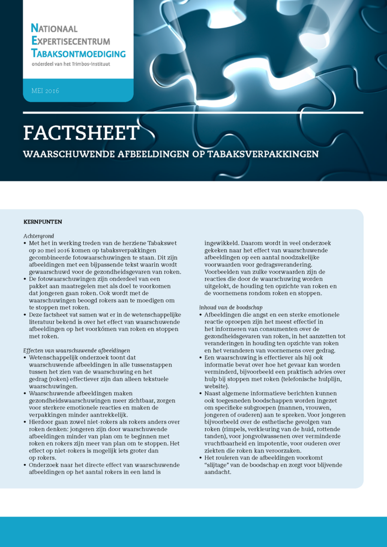 Factsheet waarschuwende foto’s en tekst op pakjes tabak