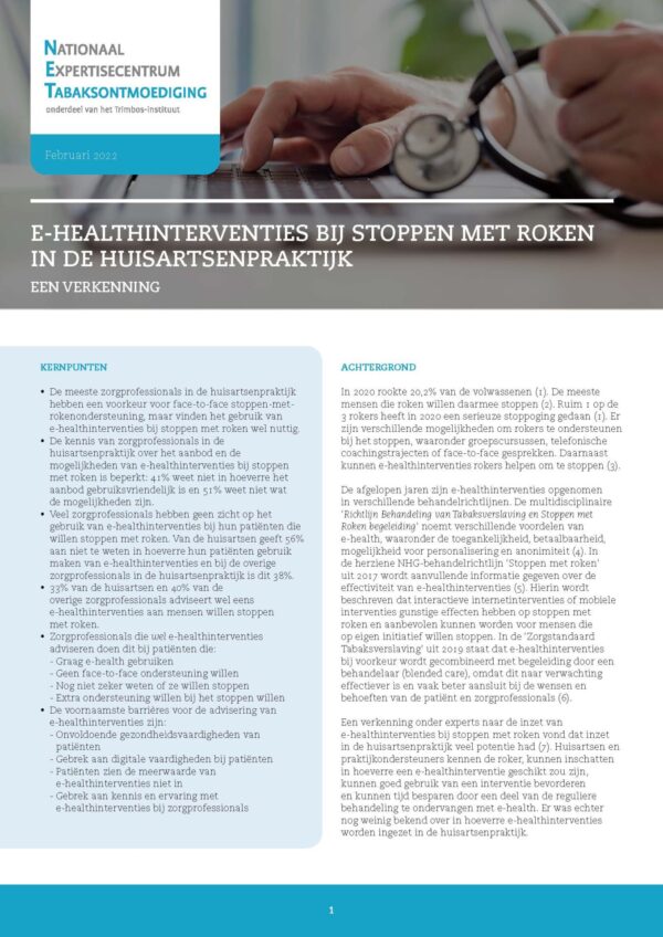 E-healthinterventies bij stoppen met roken in de huisartsenpraktijk