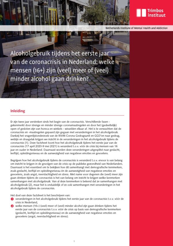 Alcoholgebruik tijdens het eerste jaar van de coronacrisis in Nederland