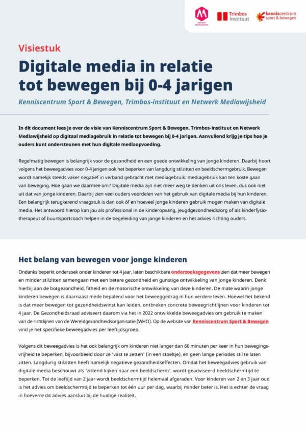Digitale media in relatie tot bewegen bij 0-4 jarigen