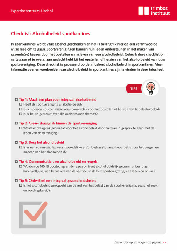 Checklist alcoholbeleid in sportkantines