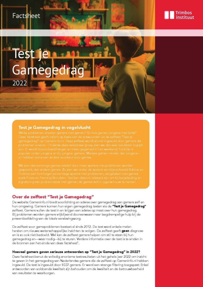 Trimbis Factsheet Test je gamegedrag - Trimbos-instituut
