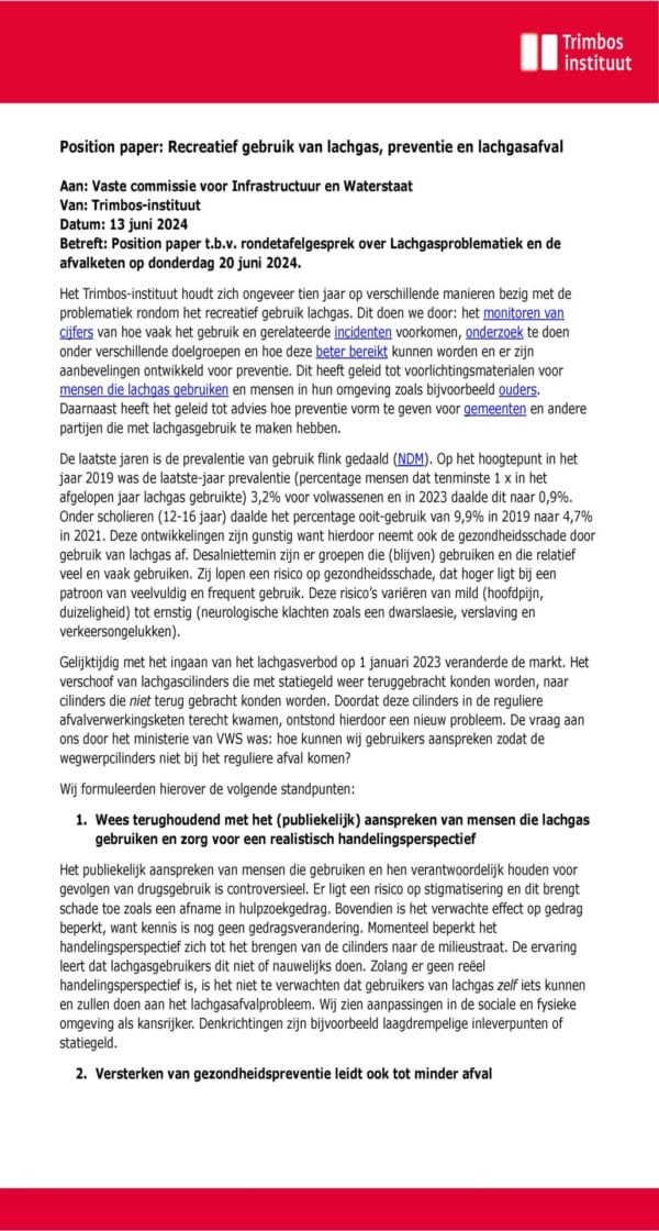 Position paper: Recreatief gebruik van lachgas, preventie en lachgasafval