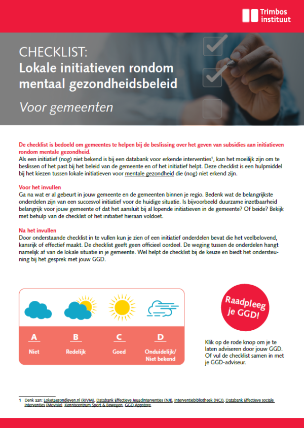 Checklist lokale initiatieven mentaal gezondheidsbeleid